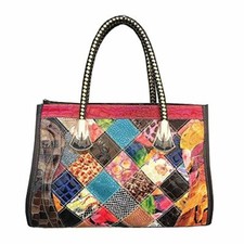 Women's Multi-color Genuine Leather Tote Handbag Shoulder Bags Retro Handbags