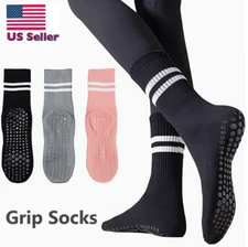 1/5Pairs Pilates Grippy Socks for Women Long Non Slip Yoga Socks with Grips Crew