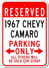 Custom 1967 67 CHEVY CAMARO Parking Sign Personalized Garage Aluminum Plaque