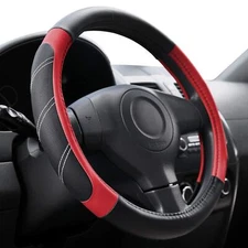 Steering Wheel Cover Leather 15 1/2 to 16 Inch Universal Large Soft Grip Red