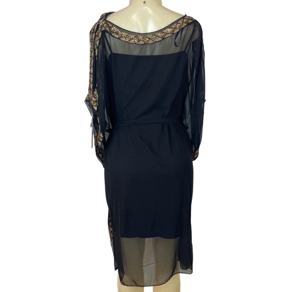 Vestido Aidan Mattox Negro y Dorado Corte Hombro Frío Adornado Talla 18W Foto 3 de 4