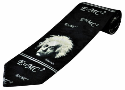 THE TIE STUIDIO - Einstein Face & E = MC2 Equations on Black Herren Science Tie