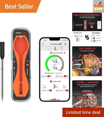 TempSpike Bluetooth Meat Thermometer, Wireless, 150 m Range, IP67, for Roasti...
