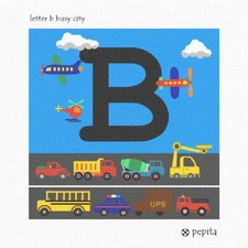 Letter B Busy City Needlepoint Kit or Canvas