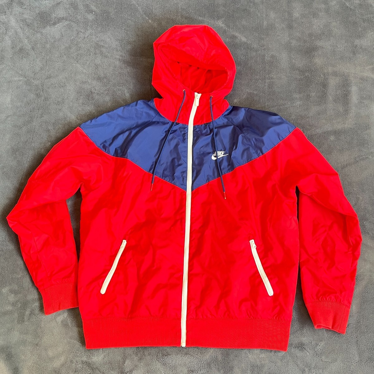 Nike Full Zip Nylon Red Blue Hooded Windbreaker Jacket RN5623
