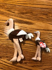 2 lot TY 1997 Beanie Baby Stretch & 1993 Teenie Beanie Stretchy /tags - Ostrich 