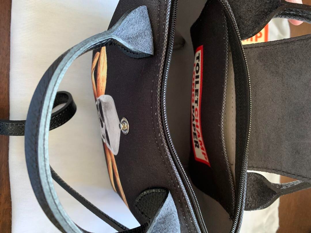 LONGCHAMP × Toiletpaper Hand Bag Canvas Black Skull 5.5×6.6