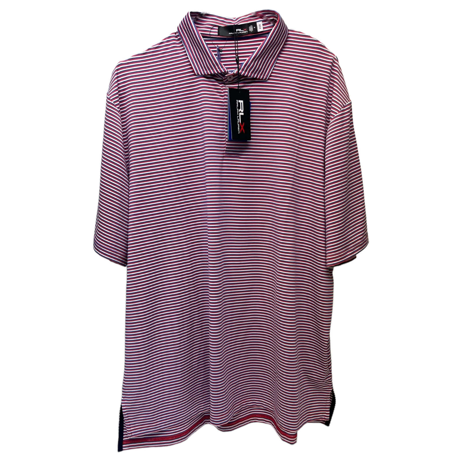 RLX Polo Ralph Lauren Red White Blue Striped Short Sleeve Wicking Shirt $98
