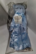 NEW Bearington Blue Bear Satin Lovey Plush Heat Arms Security Blanket Satin Bow
