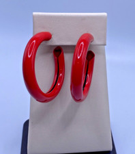 Vintage Red Enamel Metal Hoop Earrings