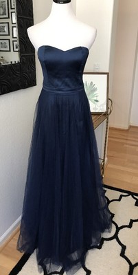 Lulus Navy Blue Tulle Strapless Dance Formal Maxi Gown Dress