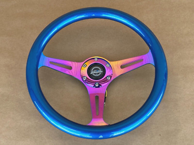 SALE NRG 350MM Steering Wheel Blue Wood Grain & Neo Chrome 3-Spoke Center