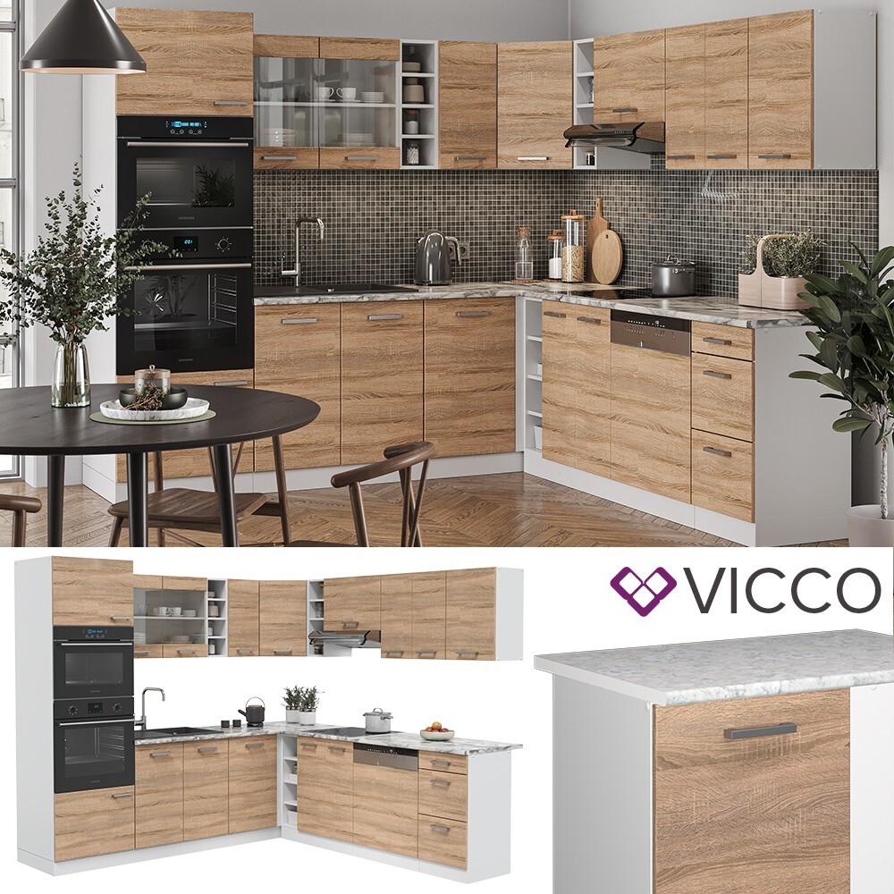 Vicco cuisine en angle, blanc brillantblanc, 347x257cm sans pt