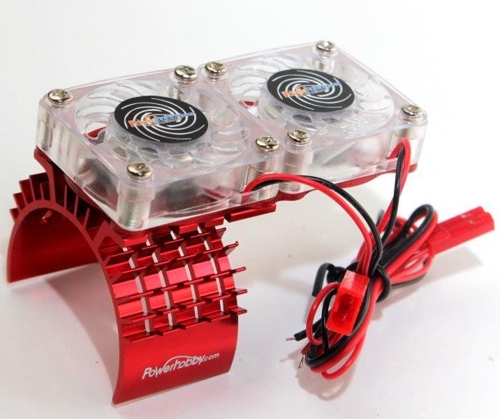 Powerhobby Aluminum Motor Heatsink Twin Dual Cooling Fan RED FOR