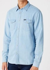 MENS WRANGLER LIGHTWEIGHT REGULAR FIT WESTERN DENIM SHIRT W5M - LIGHT BLUE DENIM