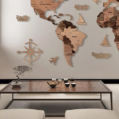 Weltkarte Wandbild Holz 3D Weltkarte Rustikal Wanddeko Büro Zuhause
