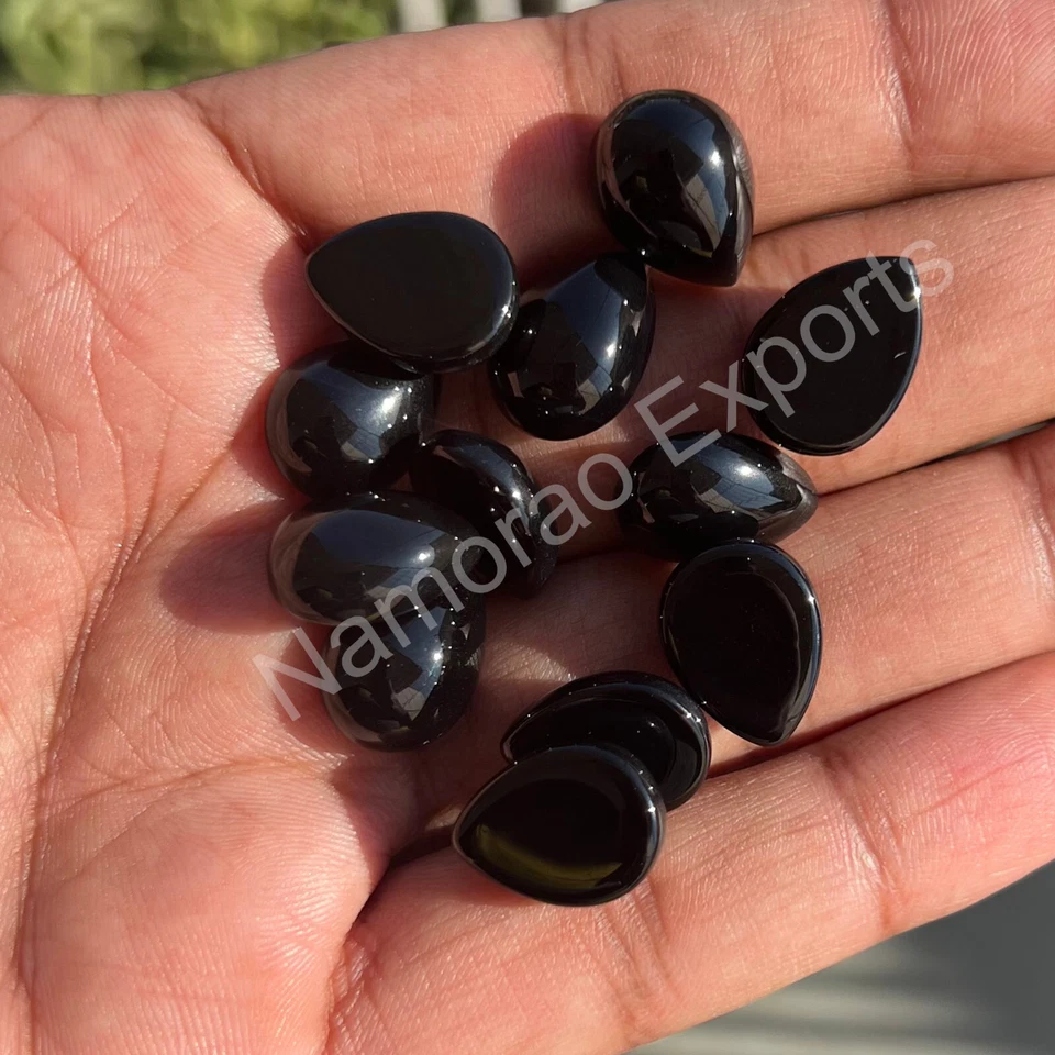 Natural Black Onyx Pear 3x5 mm to 15x20 mm Cabochon Loose Gemstone Lot - Image 2 of 4
