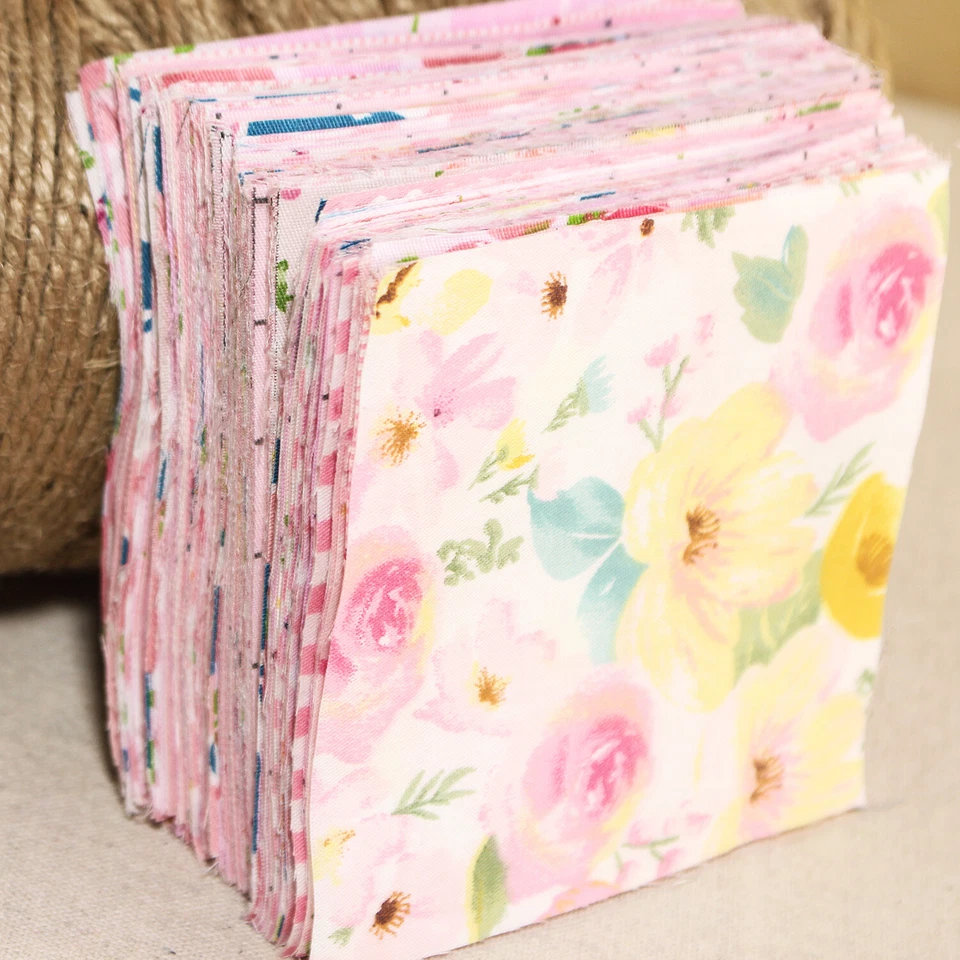 100 Sewing Pink Cotton Floral Quilting Fabric Squares Scraps Bundle Craft Diy - Image 3 of 4
