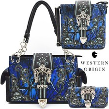 Camouflage Crown Buckle Western Purse Women Shoulder Bag Crossbody Bag Wallet BL
