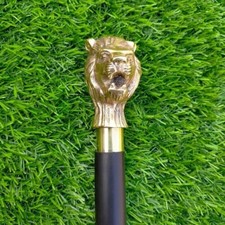 Walking Stick Golden Lion Head Style Handle Wooden Walking Stick Cane