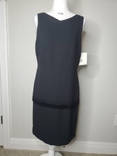 NWT $129 Liz Claiborne Womens Black Evening Shift Sleeveless Dress Beaded Sze 10