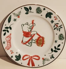 DISNEY WINNIE THE POOH ZRIKE BRANDS CERAMIC CHRISTMAS PLATE 8" SILVER TRIM