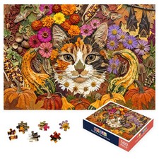 500 Piece Jigsaw Puzzle for Adults - Pressed 500 Pieces, Botanical Cat Fall