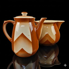 2 Art Deco Kaffeekanne Milchkrug 20+18cm Bunzlauer Keramik 1920-30 Teplitz-Turn