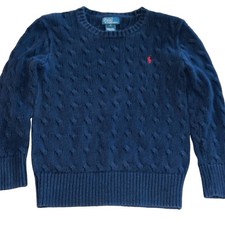 Vintage Polo Ralph Lauren Cable Knit Navy Crew Neck Sweater Size 7