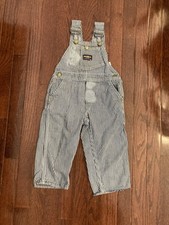 Vintage OshKosh B Gosh 2t 3T Striped Vestbak Blue Denim Overalls USA Made Train