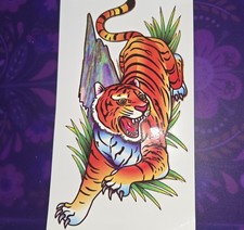 6 3/4" Tiger 15-day Temporary Tattoo Waterproof Colorful Orange Blue Green Art