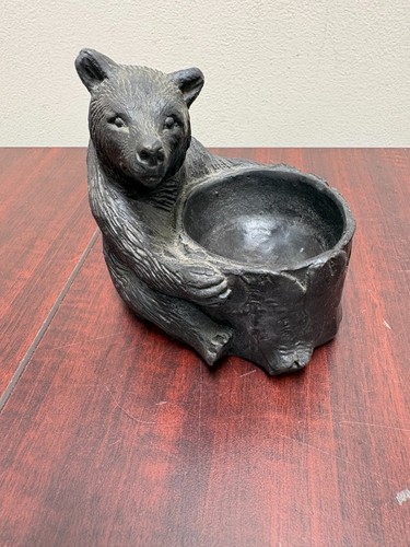 Maitland Smith Bronze Figural Bear w/ Stump Candy Nut Dish Tray Votive