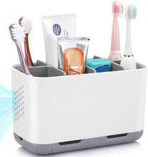 Toothbrush and Toothpaste Holder Drainage for Bathroom Countertop with Adjustabl