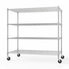 Heavy Duty 4-Tier Metal Storage Shelf with Wheels Adjustable Commercial Wire Rac