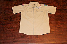 Boy Scouts of America BSA Youth Shirt Tan Large Vented Sewn Patches Short Sleeve