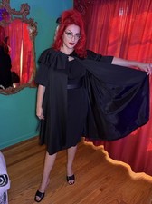 Deadstock Vintage 1950?s Vendom Original California Black satin w ruffle collar