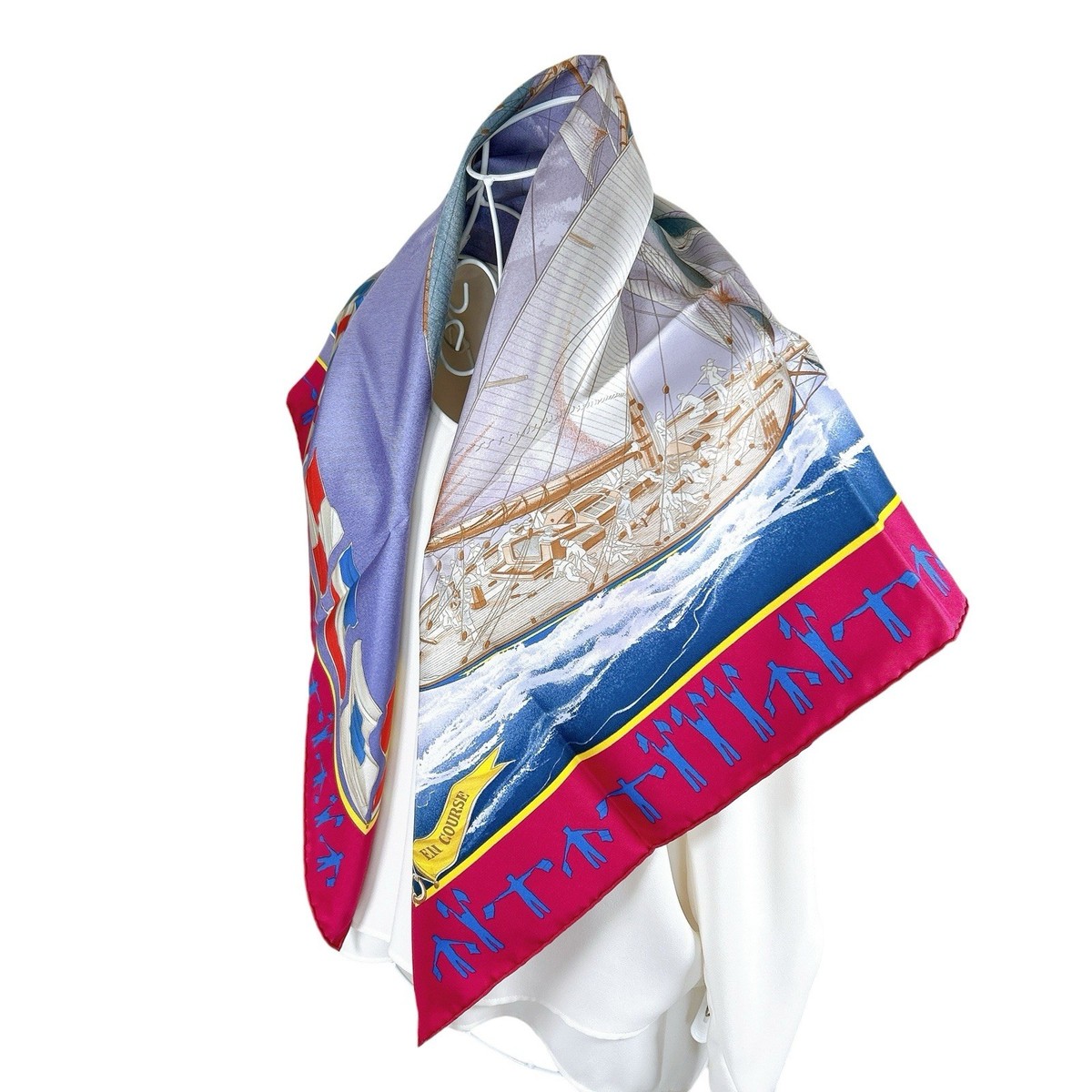 VTG HERMES Carre 90 Silk Scarf "En Course" by Yannick Manier 35" Purple Border View 5