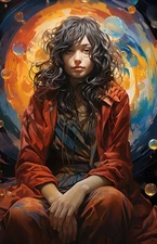 Ethereal Woman in Red Cosmic Bubbles 4x6 Art Print Surreal Fantasy UR100344