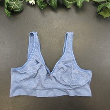 Hanes Women's Heather Blue M Bra Seamless Wire-Free Padded Bralette Comfort