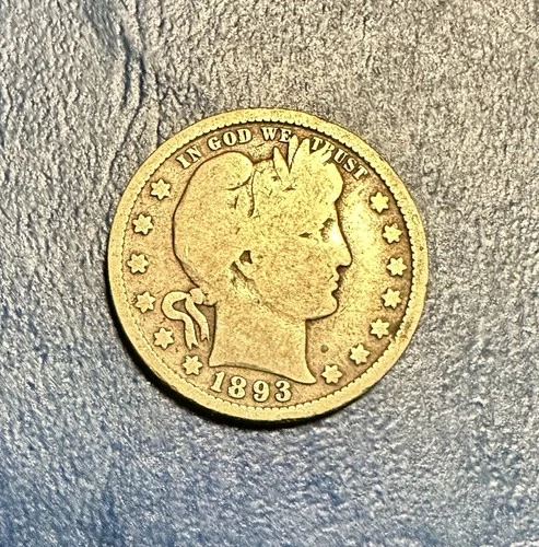 1893 Barber Quarter. 90% Silver. Good Condition. Charity Auction.