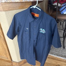 Vintage Red Kap Microcheck Button Up Shirt Size L Navy Work Short Sleeve Grady