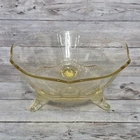 Vintage Yellow Depression Glass Bowl Lancaster Footed Serving Bowl Kay Pattern