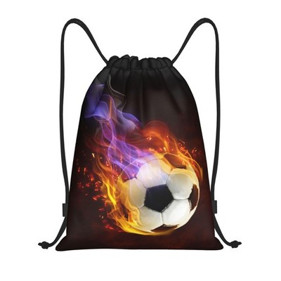 Boys Drawstring Bags with Fire Soccer Ball, Cool Sports Drawstring Backpack f...