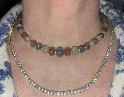 14k/10k Gelbgold exquisite mehrfarbige Saphir Edelstein Perlen Halskette 
