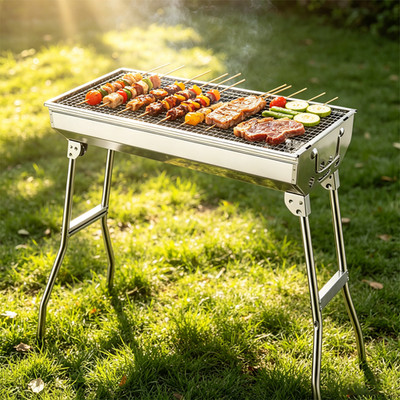 Portable BBQ Barbeque Grill Stainless Steel Outdoor Garden Party Charcoal Large