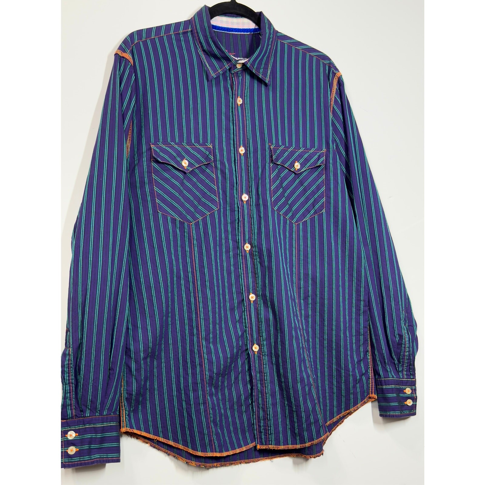 Express Button Up Collared Long Sleeve Striped Re… - image 4