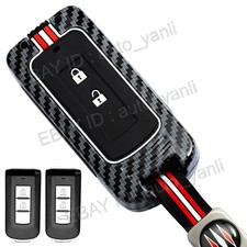 Carbon Fiber Look Metal Key Case Cover For Mitsubishi Outlander Sport Eclipse Carbon Fiber Look Metal Key Case Cover For Mitsubishi Outlander Sport Eclipse