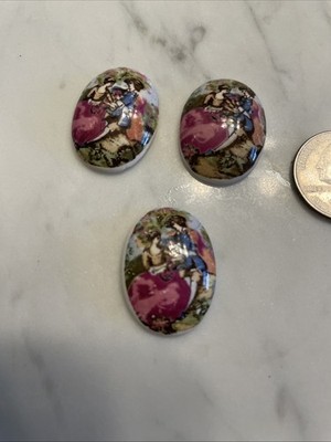 6 Vintage 30x22mm  Glass Porcelain Limoge Cameos
