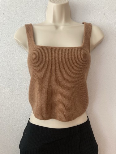Reformation Top Square Neckline Tank Size SMALL Cashmere Cropped Sweater Brown - Picture 4 of 11