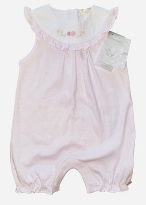 Kissy Kissy 3-6 Months Baby Girl Pink Striped Strawberry Romper Pima Cotton NWT